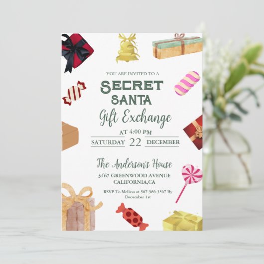 Kerstmis Geheim Santa Gift Exchange VakantieParty Kaart (Staand voorkant)