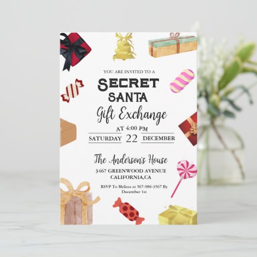 Kerstmis Geheim Santa Gift Exchange VakantieParty Kaart (Staand voorkant)