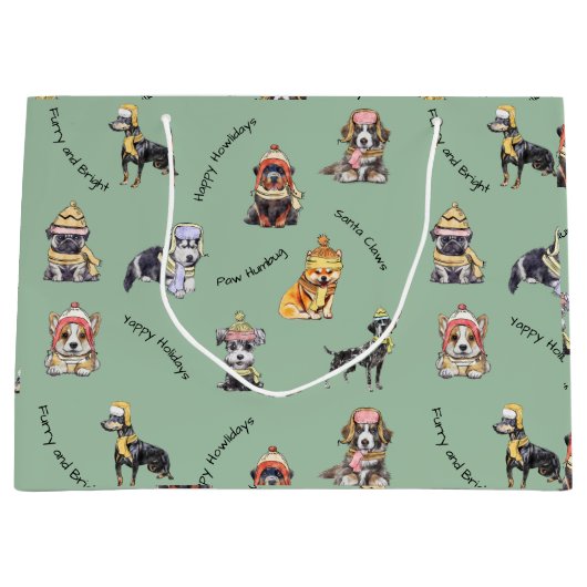 Kerstmis Geïllustreerde Schattigee hondenpatroonva Groot Cadeauzakje (Voorkant)