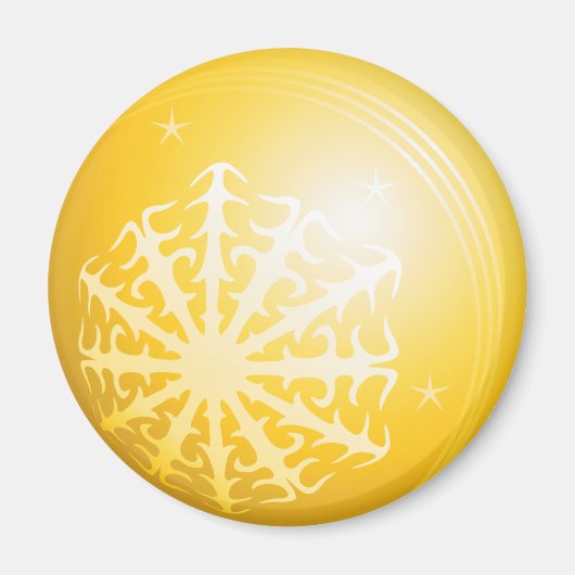 Kerstmis Gele Bubble Sneeuwvlok & Sterren Magneet (Voorkant)