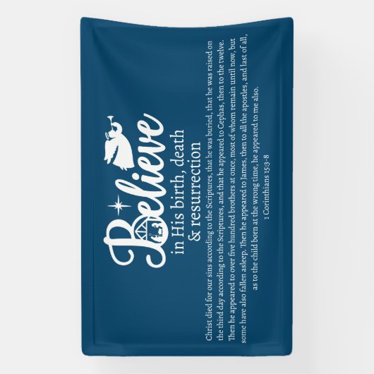 Kerstmis Geloof in Jezus Geboorte Blauw Wit Spandoek (Verticaal)