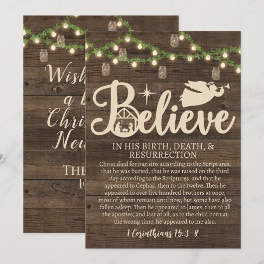 Kerstmis gelooft Jezus Nativiteit Rustige Hout Feestdagenkaart (Voorkant / Achterkant)