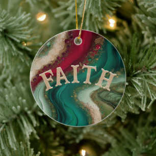 Kerstmis Geloven Groen Cranberry & Goud Keramisch Ornament