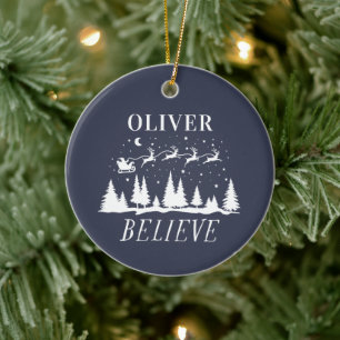 Kerstmis geloven traditioneel marineblauw keramisch ornament