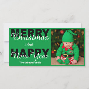 Kerstmis & Gelukkig Nieuwjaar Groene Fotokaart Feestdagenkaart