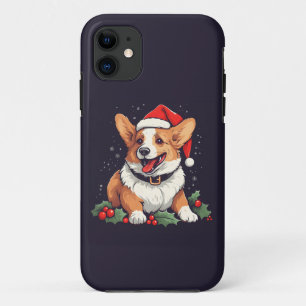 Kerstmis Gelukkige Corgi in Kerstmishoed met hulst Case-Mate iPhone Case