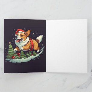 Kerstmis Gelukkige Corgi in Kerstmishoed met hulst Kaart