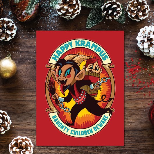 Kerstmis Gelukkige Krampus Ondeugende Kinderen Pas Feestdagenkaart