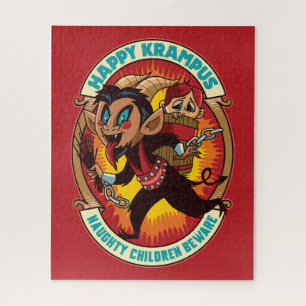 Kerstmis Gelukkige Krampus Ondeugende Kinderen Pas Legpuzzel