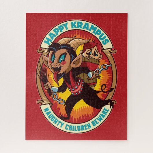 Kerstmis Gelukkige Krampus Ondeugende Kinderen Pas Legpuzzel (Verticaal)