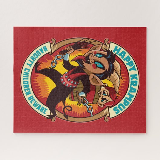 Kerstmis Gelukkige Krampus Ondeugende Kinderen Pas Legpuzzel (Horizontaal)