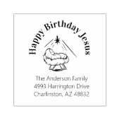 Kerstmis Gelukkige Verjaardag Jezus in Manger Rubberstempel (Afrduk)