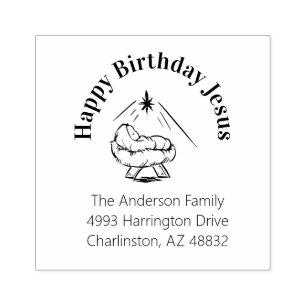 Kerstmis Gelukkige Verjaardag Jezus in Manger Rubberstempel