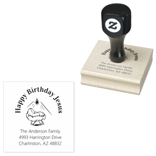 Kerstmis Gelukkige Verjaardag Jezus in Manger Rubberstempel (Gestempeld)