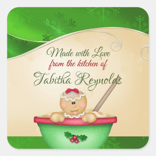 Kerstmis, Gemaakt met Liefde, Gingerbread Meisje Vierkante Sticker (Voorkant)