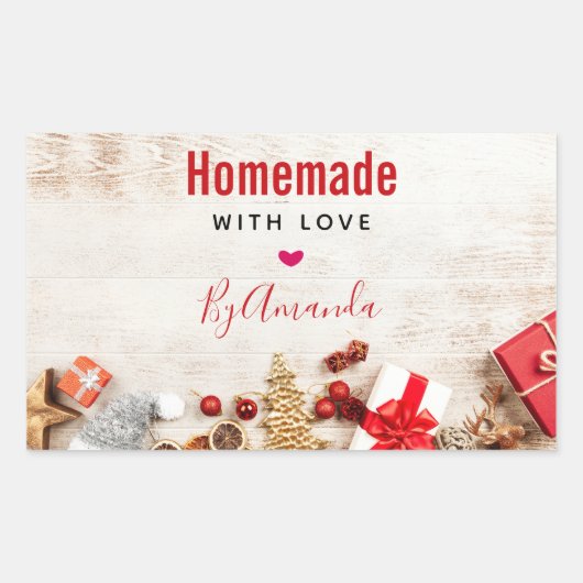 Kerstmis gemaakt met liefde rustieke houten bord rechthoekige sticker (Voorkant)
