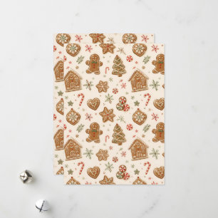 Kerstmis Gemberkoek Inpakpapier Schattig Vakanti Feestdagenkaart