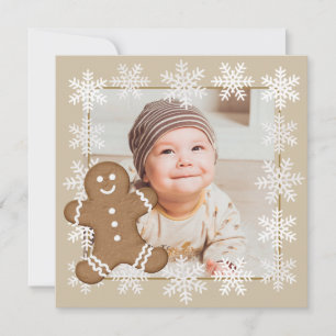 Kerstmis Gemberkoek Sneeuwvlok Vakantie Kind Foto Feestdagenkaart