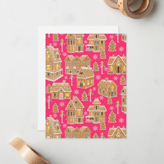 Kerstmis Gemberkoekdorp Notitiekaartje (Voorkant / Achterkant in situ)