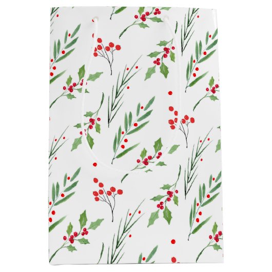 Kerstmis Gemengde Botanische Patroon Medium Gift B Medium Cadeauzakje (Voorkant)