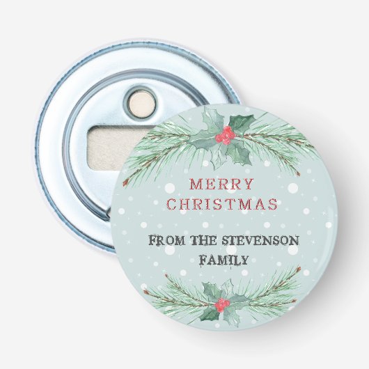 Kerstmis, gepersonaliseerd, Spruce, mistletoe Button Flesopener (Voorkant)