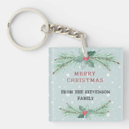 Kerstmis, gepersonaliseerd, Spruce, mistletoe Sleutelhanger (voorkant)
