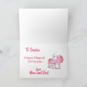 Kerstmis - gepersonaliseerd Unicorn roze meisje Sn Feestdagen Kaart (Binnen)