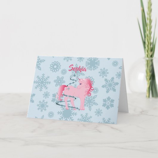 Kerstmis - gepersonaliseerd Unicorn roze meisje Sn Feestdagen Kaart (Voorkant)