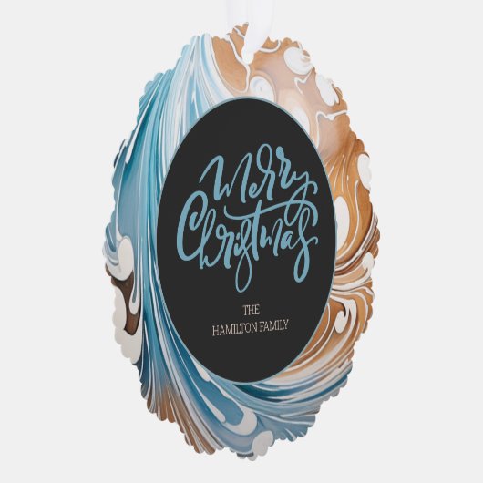 Kerstmis Gepersonaliseerde Foto Marmer en Typograf Ornament Kaart (Rechts)