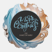 Kerstmis Gepersonaliseerde Foto Marmer en Typograf Ornament Kaart (Voorkant)