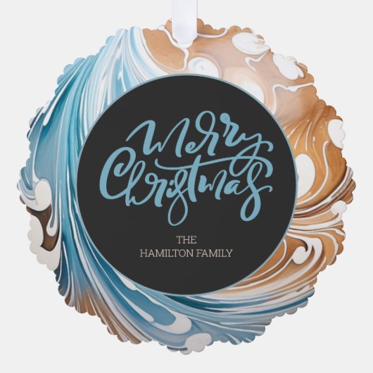 Kerstmis Gepersonaliseerde Foto Marmer en Typograf Ornament Kaart (Voorkant)