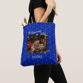 Kerstmis Gepersonaliseerde Huisdier Foto Blauwe Po Tote Bag