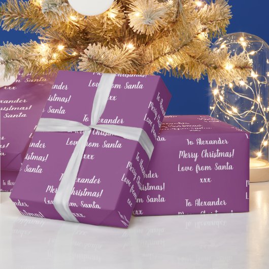 Kerstmis gepersonaliseerde liefde van Santa Paarse Cadeaupapier (Feestdagen)