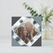 Kerstmis gepersonaliseerde moderne blauwe foto feestdagenkaart (Staand voorkant)