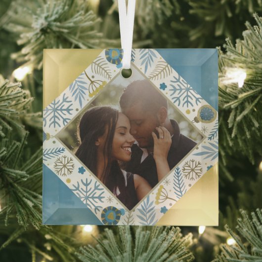 Kerstmis gepersonaliseerde moderne foto glas ornament (Insitu)