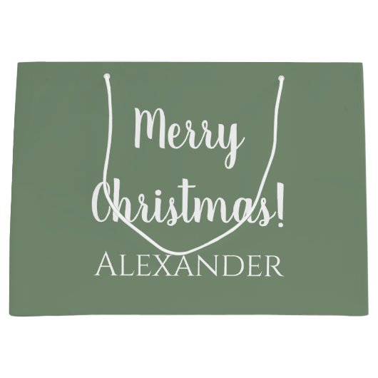 Kerstmis Gepersonaliseerde Sage Groen Vrolijk Kers Groot Cadeauzakje (Voorkant)