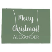 Kerstmis Gepersonaliseerde Sage Groen Vrolijk Kers Groot Cadeauzakje (Achterkant)