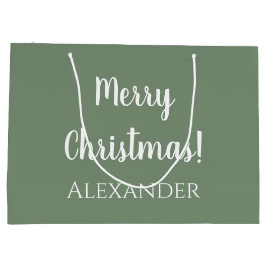Kerstmis Gepersonaliseerde Sage Groen Vrolijk Kers Groot Cadeauzakje (Achterkant)