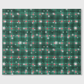 Kerstmis geruit groen rood sneeuwvlokken patroon cadeaupapier (Vlak)