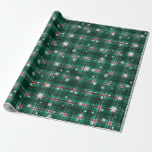 Kerstmis geruit groen rood sneeuwvlokken patroon cadeaupapier (Uitgerold)