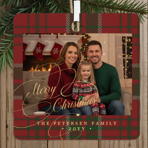 Kerstmis geruit klassiek familie foto Prettig kers Metalen Ornament