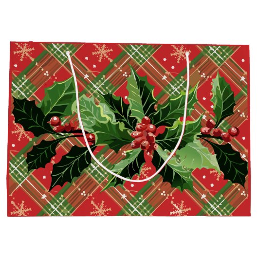 Kerstmis geruit rood met krans groot cadeauzakje (Achterkant)