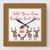 Kerstmis geruit typografie op maat Kerstman Vierkante Klok (Voorkant)