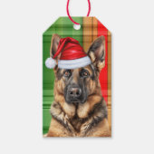 Kerstmis geruite en Duitse Herdershond Kerstmis Cadeaulabel (Voorkant)
