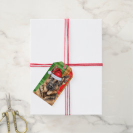 Kerstmis geruite en Duitse Herdershond Kerstmis Cadeaulabel