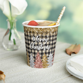 Kerstmis geruite en glitters met tekst papieren bekers