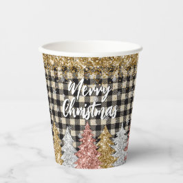 Kerstmis geruite en glitters met tekst papieren bekers