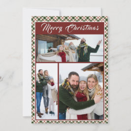 Kerstmis geruite familie foto collage feestdagenkaart