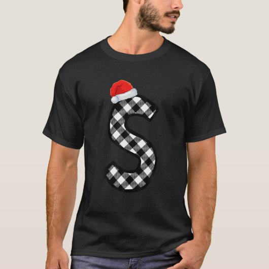 Kerstmis geruite hoofdletter s Santa Monogram Kers T-shirt (Voorkant)