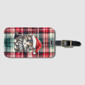 Kerstmis geruite kerstkat met naam bagagelabel (Voorkant (horizontaal))